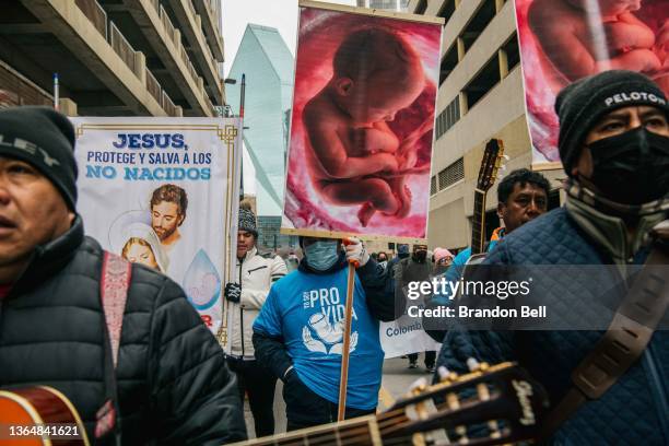 Pro-life demonstrators march during the "Right To Life" rally on January 15, 2022 in Dallas, Texas. The Catholic Pro-Life Community, Texans for Life...