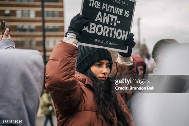 Pro-life demonstrators listen to organizers and activists during the "Right To Life" rally on January 15, 2022 in Dallas, Texas. The Catholic...