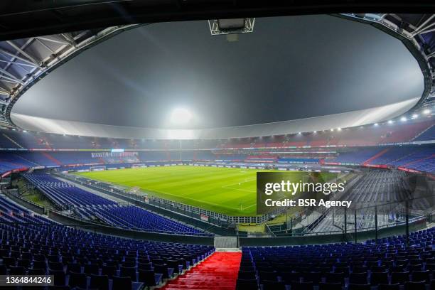 General interior stadium overview during the Dutch Eredivisie match between Feyenoord and Vitesse at Stadion Feijenoord on January 15, 2022 in...