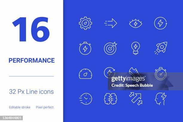 performance, editable stroke line icon set, modern icon design. - factory output stock illustrations