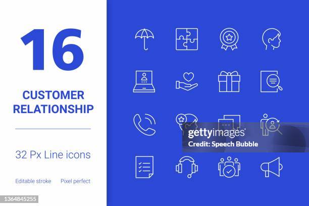 customer relationship, editable stroke line icon set, modern icon design. - anticipation icon stock illustrations