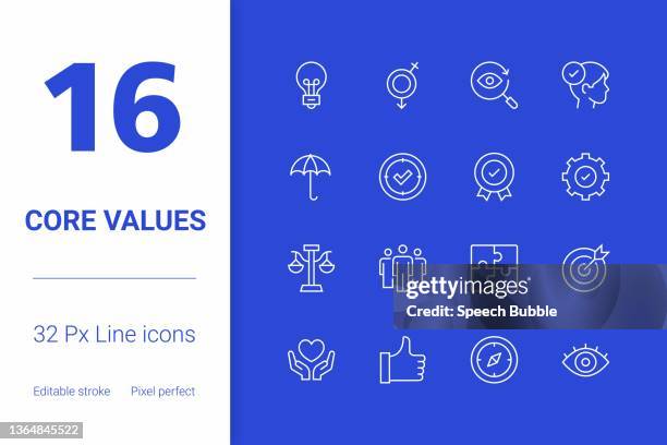 core values, editable stroke line icon set, modern icon design. - social grace 幅插畫檔、美工圖案、卡通及圖標