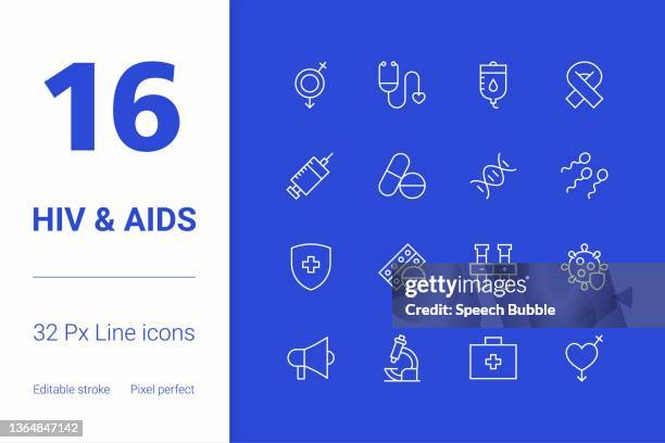 hivとエイズ、編集可能な線アイコンセット、モダンアイコンデザイン。 - aids test点のイラスト素材／クリップアート素材／マンガ素材／アイコン素材