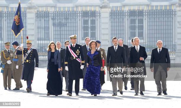 Princess Letizia of Spain, Prince Felipe of Spain Queen Sofia of Spain and Prime Minister Mariano Rajoy attend the traditional 'Pascua Militar'...