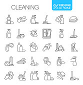 Cleaning Icons Set Editable stroke