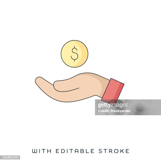charitable contribution flat & line icon - stimulus check stock illustrations