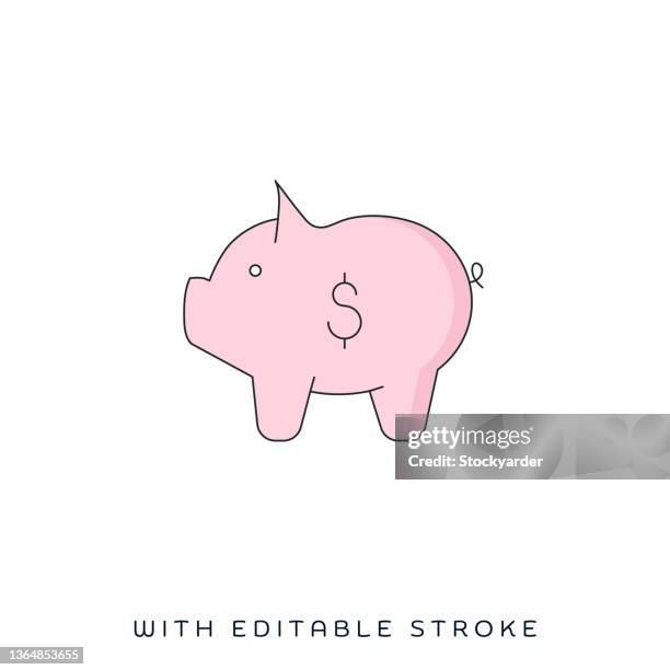 penny saving flat & line icon - dime drawing stock illustrations