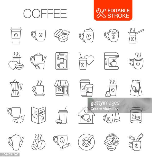 ilustrações, clipart, desenhos animados e ícones de ícones de café definem traçado editável - café au lait