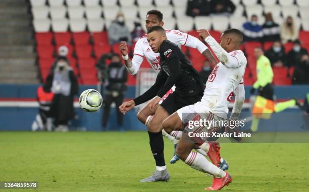 Kylian Mbappe of Paris Saint-Germain in action during the Ligue 1 Uber Eats's game between Paris Saint-Germain and Brest at Parc des Princes on...