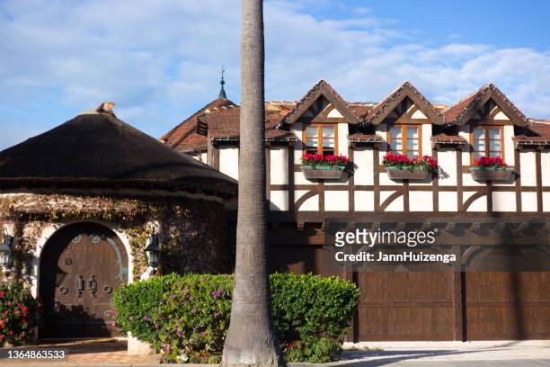 la jolla, ca: luxurious gabled home in timbered alsatian style - gable stock pictures, royalty-free photos & images