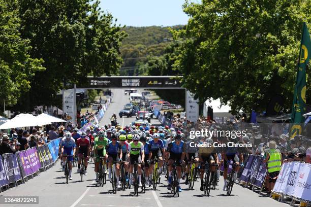 General view of the peloton at start during the Australian Cycling National Championships 2022 - Men's Elite Road Race a 185,6km race from Buninyong...