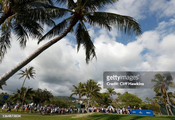 General view is seen as Hideki Matsuyama of Japan plays his shot from the 17th tee during the third round of the Sony Open in Hawaii at Waialae...