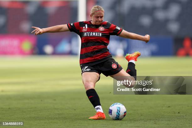 Maja Markovski of the Wanderers kicks the ball during the round seven A-League Women's match between Western Sydney Wanderers and Melbourne Victory...