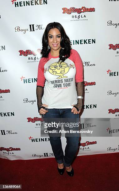 Actress Liana Mendoza attends the Boyz II Men Hollywood Walk Of Fame star after party at Rolling Stone Restaurant & Lounge on January 5, 2012 in Los...