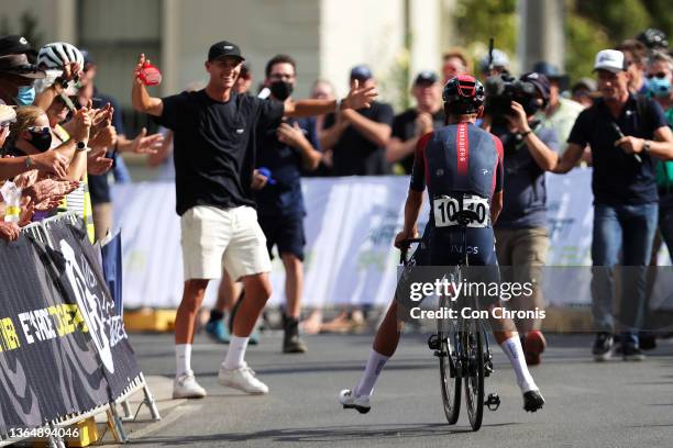 Lucas Plapp of Australia celebrates with teammates at finish line as race winner during the Australian Cycling National Championships 2022 - Men's...