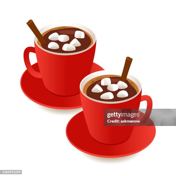 two cups with hot chocolate - hot chocolate stock illustrations