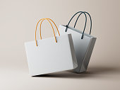 Simple two white paper bags on floor 3d render illustration.