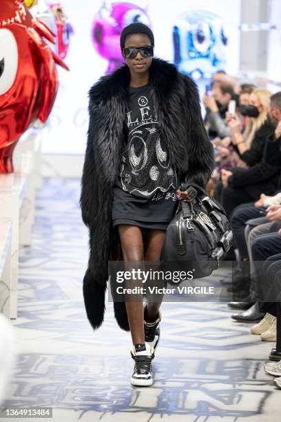 Model walks the runway during the Philipp Plein Ready to Wear Fall/Winter 2022-2023 fashion show as part of the Milan Men Fashion Week on January 15,...