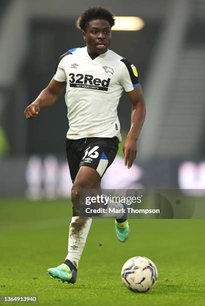 Fest Ebosele of Derby County in action during the Sky Bet Championship match between Derby County and Sheffield United at Pride Park Stadium on...