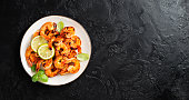 Grilled tiger shrimps with spice and lime