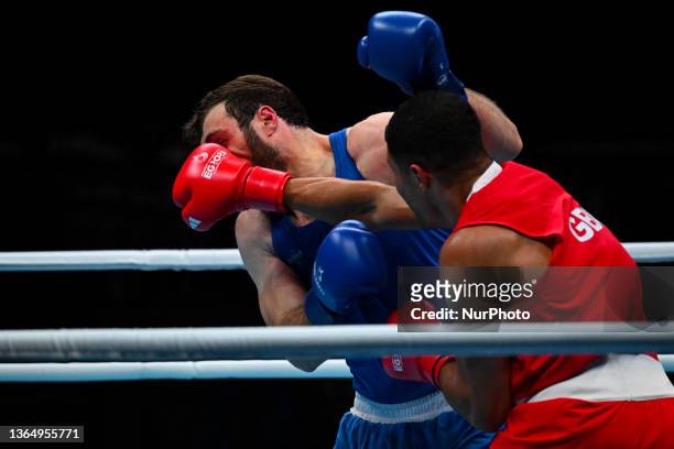 The fight of Delicious Justin Orie from Great Britain vs. Davit Chaloyan from Armenia during boxing in Nowy Targ at the 3rd European Games on June...