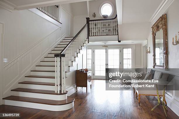 entrance hall of residential home - tree house stockfoto's en -beelden