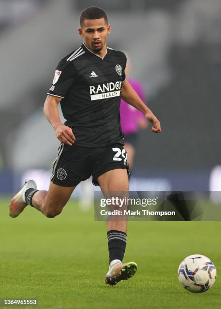 Iliman Ndiaye of Sheffield United in action during the Sky Bet Championship match between Derby County and Sheffield United at Pride Park Stadium on...