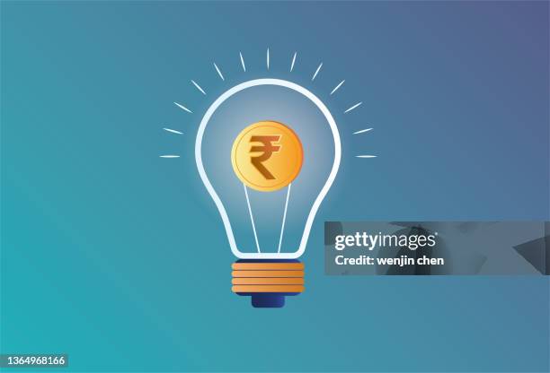 indian rupee in light bulb - incandescent light bulb stock illustrations