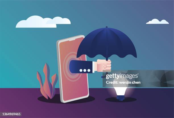 intelligence and network umbrella - incandescent light bulb stock illustrations