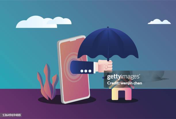 house and network umbrella - climate solutions stock illustrations
