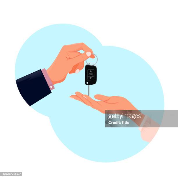 buying, renting a new or used  car.   putting car key to  your hand. - car ownership stock illustrations