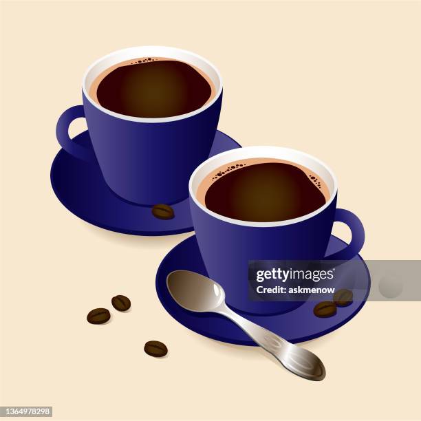 bildbanksillustrationer, clip art samt tecknat material och ikoner med two cups with hot black coffee - saucer