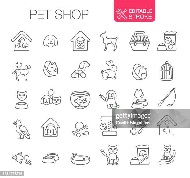 pet shop icon set bearbeitbarer strich - nagetier stock-grafiken, -clipart, -cartoons und -symbole