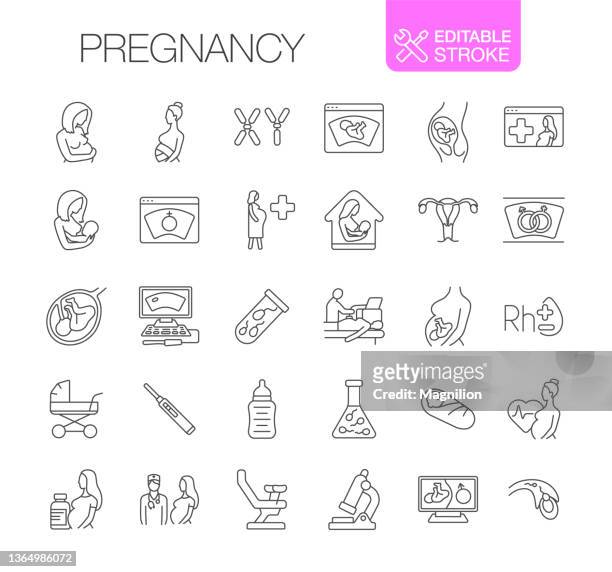 ilustrações de stock, clip art, desenhos animados e ícones de pregnancy icons set editable stroke - gravidez