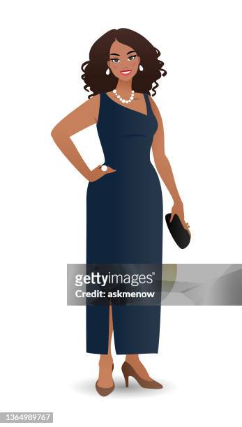 beautiful woman in long evening dress - 30 39 years stock illustrations