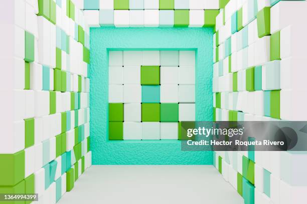 image of walls of  green,blue and white geometric cube shapes, background for advertising and marketing - first light awards inside stock pictures, royalty-free photos & images