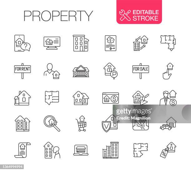 property, real estate icons set editable stroke - district icon stock illustrations
