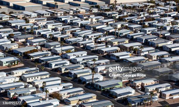 Mobile home park in the small community of Boulder City is viewed on January 11, 2022 in Boulder City, Nevada. Boulder City is a small town in Clark...