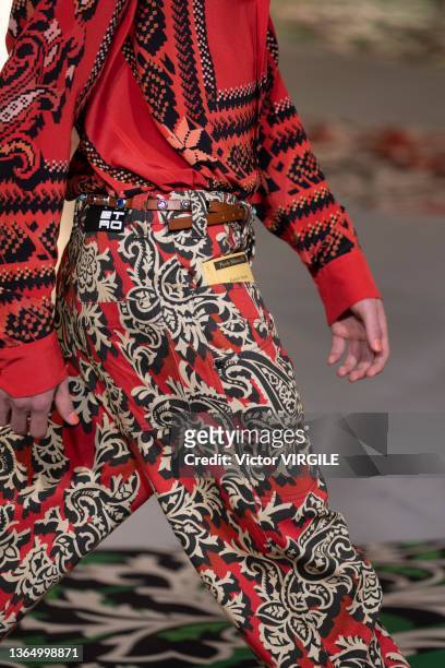 Model walks the runway during the Etro Ready to Wear Fall/Winter 2022-2023 fashion show as part of the Milan Men Fashion Week on January 16, 2022 in...