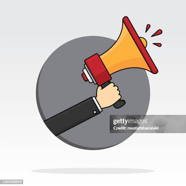 hand holding a megaphone - cheering hands stock illustrations