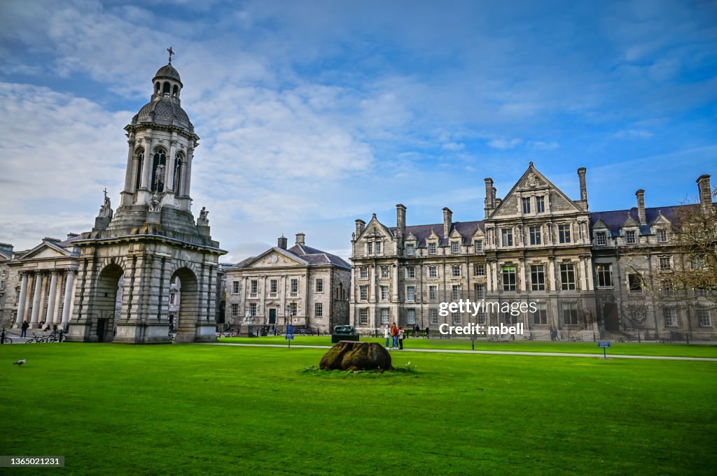 Trinity College Parliament Square with the Campanile - Dublin Ireland
