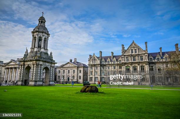 trinity college parliament square with the campanile - dublin ireland - dublin stock pictures, royalty-free photos & images