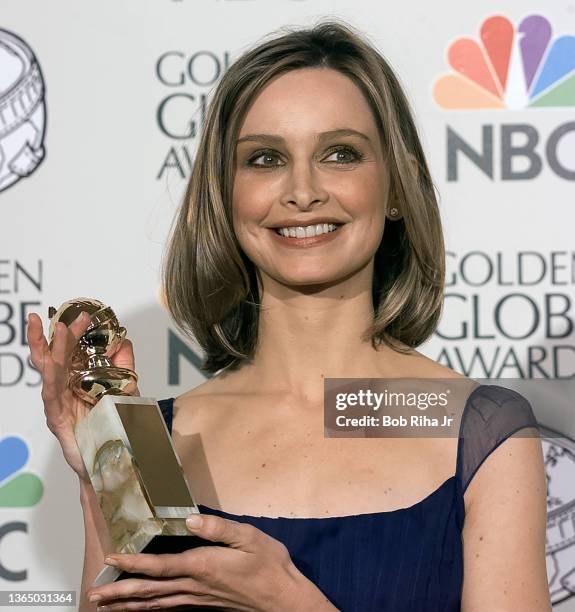 Winner Calista Flockhart backstage at the 55th Annual Golden Globes Awards Show, January 18, 1998 in Beverly Hills, California.