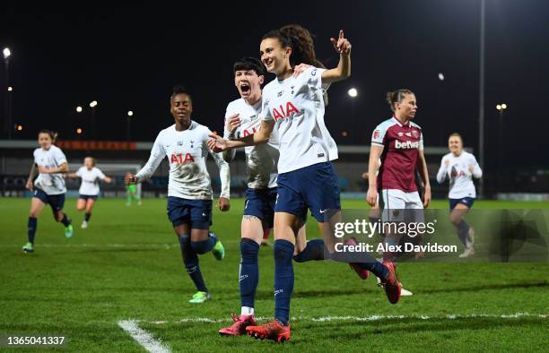 Rosella Ayane of Tottenham Hotspur celebrates with Ashleigh Neville after scoring their team's first goal during the Barclays FA Women's Super League...