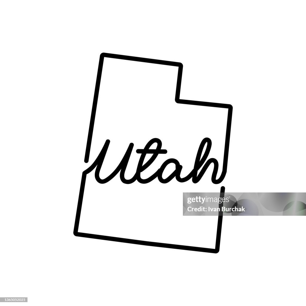 Utah Drawing.pdf Utah Us State Outline Map With The Handwritten State Name Continuous ...