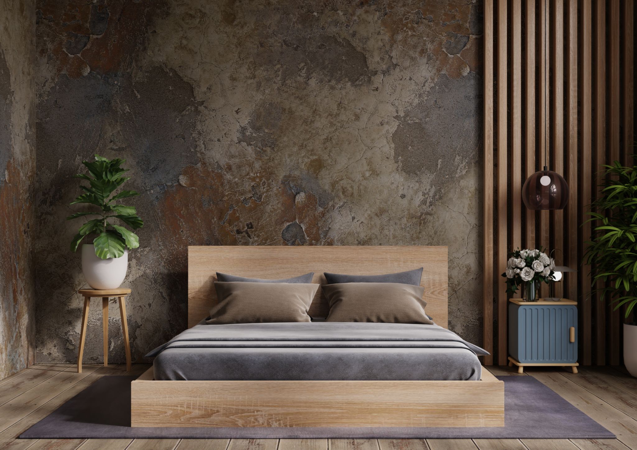 Bedroom interior design concept idea and concrete wall texture background. Bedroom interior design concept idea and concrete wall texture background.