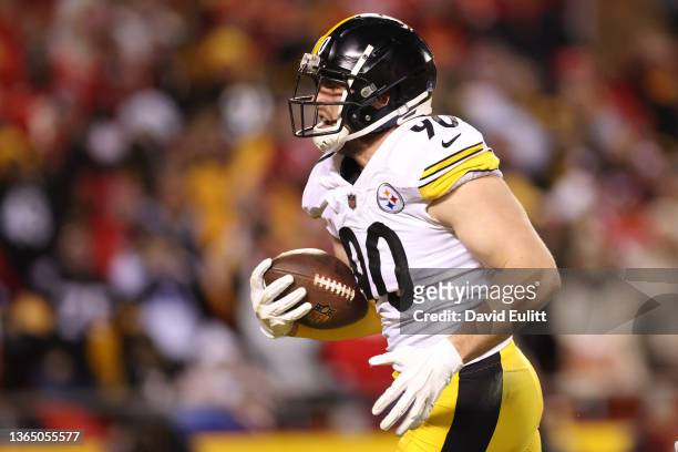 Watt of the Pittsburgh Steelers recovers the ball and runs for a touchdown in the second quarter of the game against the Kansas City Chiefs in the...
