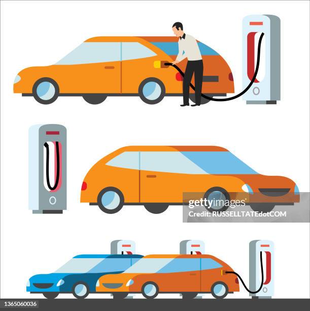 electric vehicle charging stations - smart meter stock illustrations