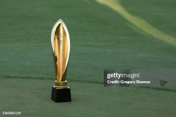 Detailed view of the trophy is seen before being awarded to Hideki Matsuyama of Japan after the final round of the Sony Open in Hawaii at Waialae...