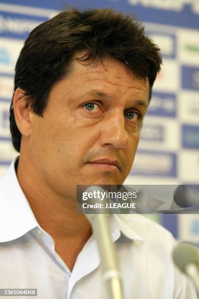 Head coach Adilson Batista of Jubilo Iwata attends a press conference after the J.League J1 match between Ventforet Kofu and Jubilo Iwata at Kose...